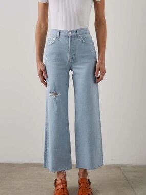 Rails Light Blue High-Waist Wide Leg Distressed Jeans
